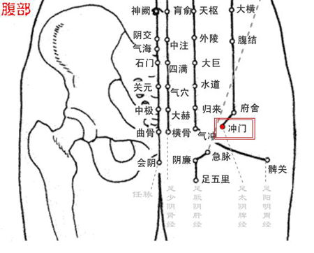 沖門穴→治腹痛、帶下