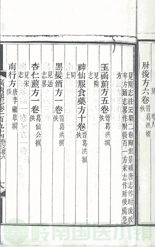 清同治《廣東通志》載葛洪《肘后方》書(shū)影